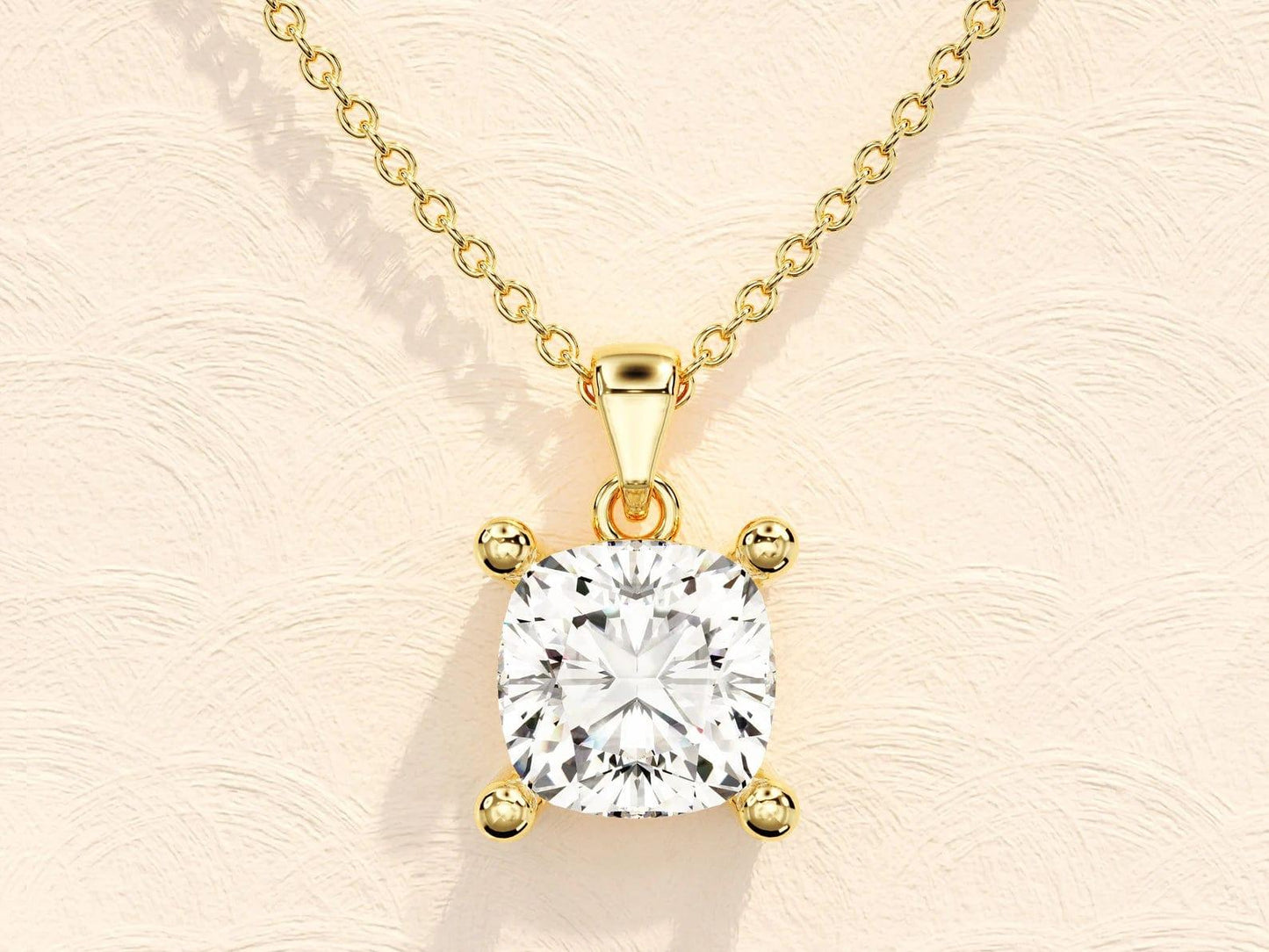 14k Gold Cushion Shaped Solitaire Moissanite Diamond Pendant Necklace - JBR Jeweler