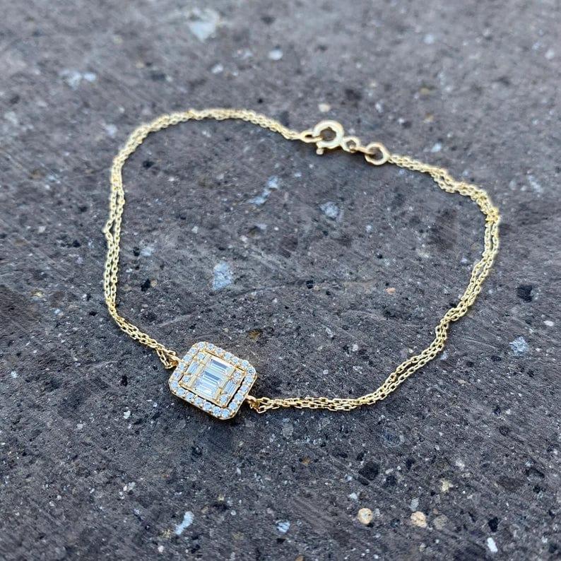 14k Gold Double Link Wristband Layering Diamond Solid Gold Bracelet - JBR Jeweler