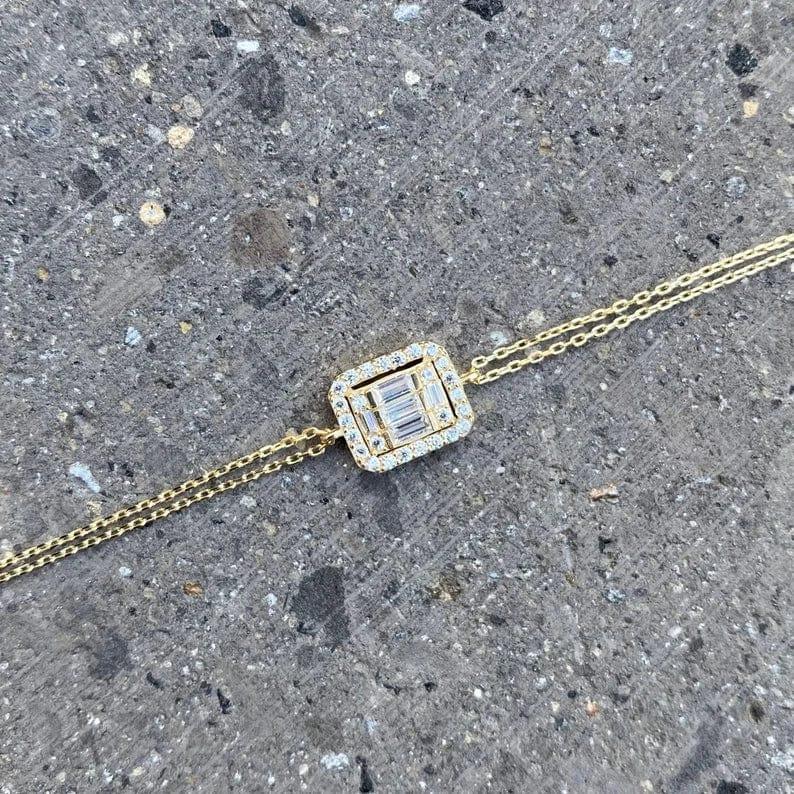 14k Gold Double Link Wristband Layering Diamond Solid Gold Bracelet - JBR Jeweler