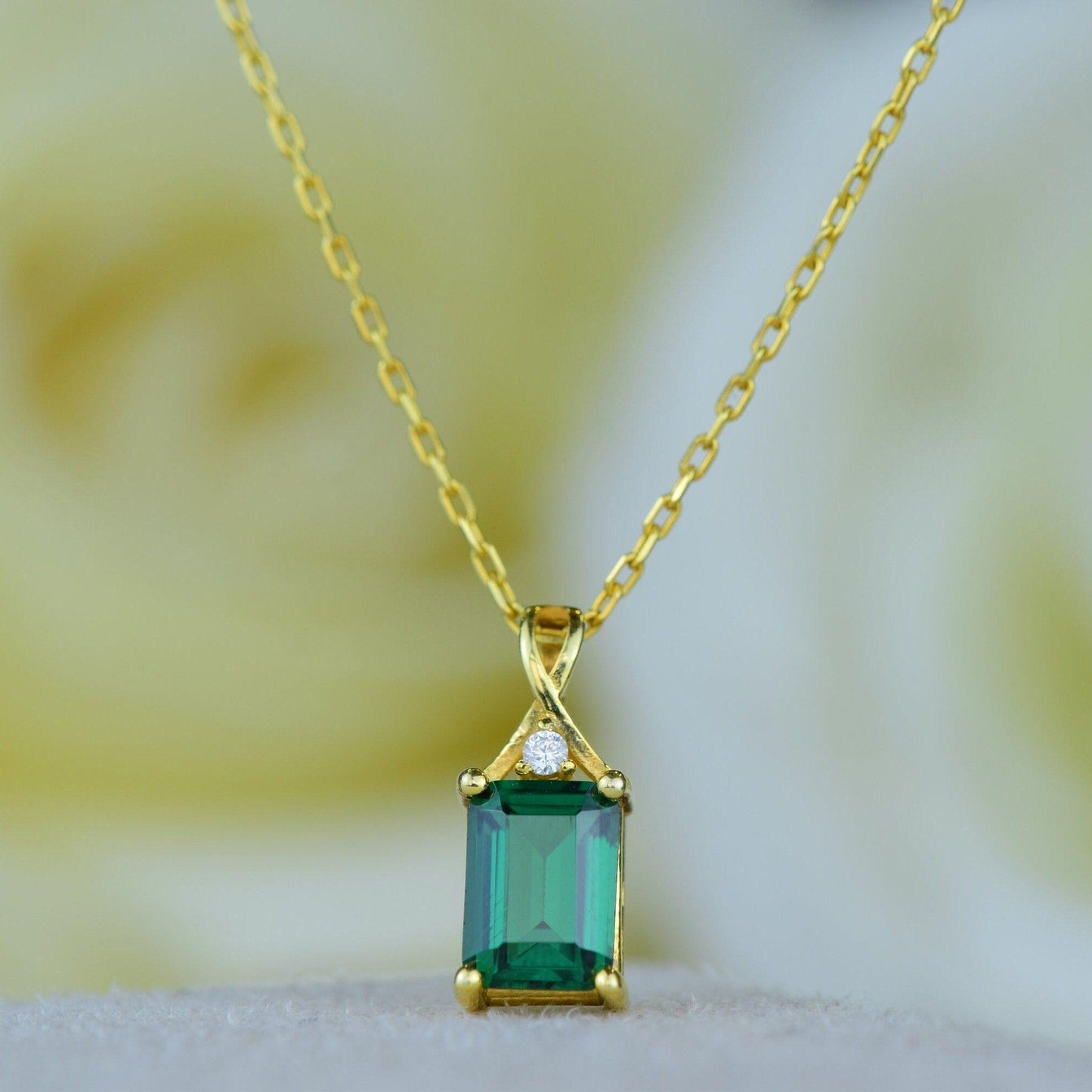 14K Gold Emerald Cut Solid Necklace Pendant Dainty Emerald Necklace Gift For Her - JBR Jeweler