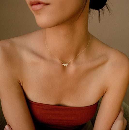 14k Gold Marquise Shaped Moissanite Diamond Necklace - JBR Jeweler