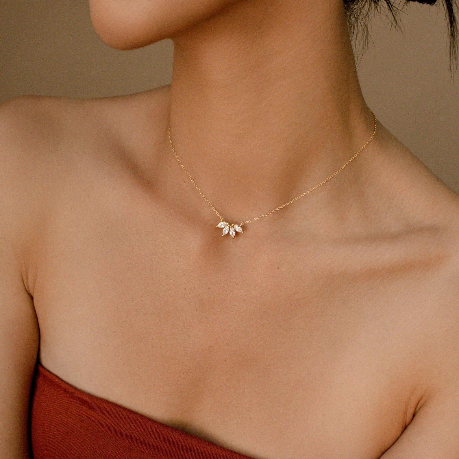 14k Gold Marquise Shaped Moissanite Diamond Necklace - JBR Jeweler