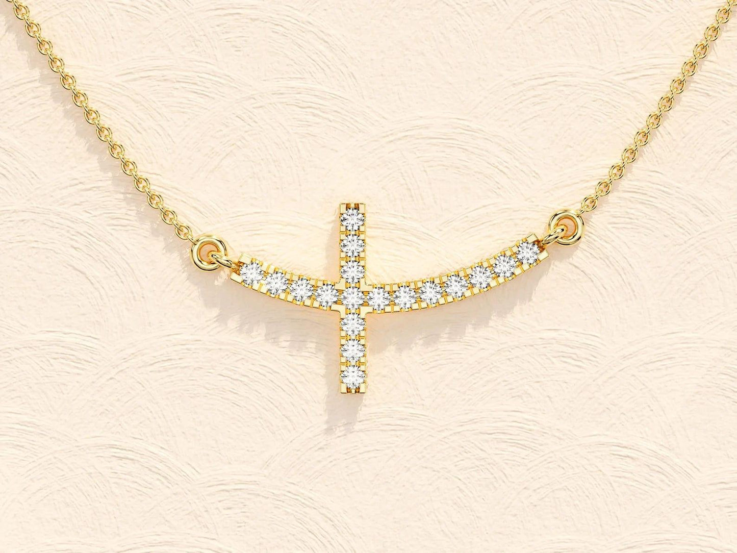 14k Gold Moissanite Diamonds Sideways Cross Necklace - JBR Jeweler