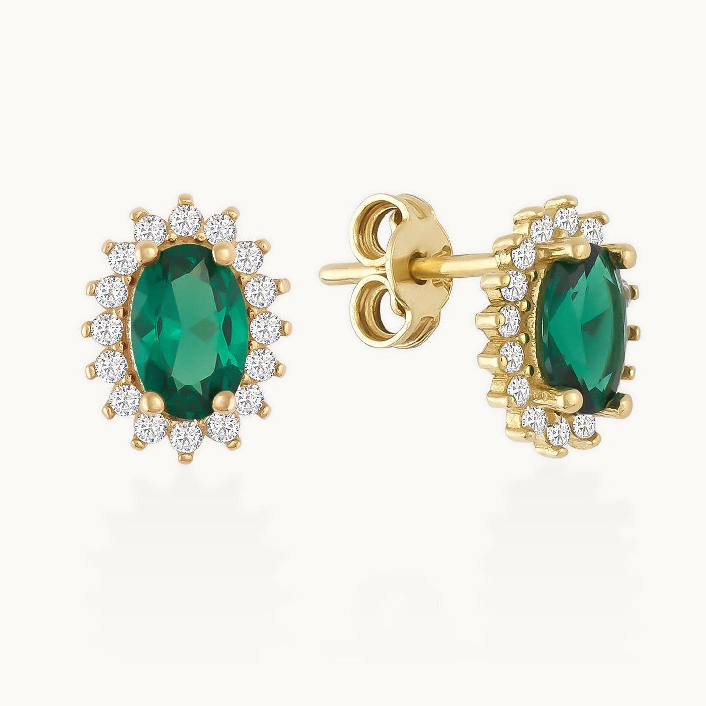 14K Gold Oval Shaped Emerald Green Gemstone Real Gold Stud Emerald Earrings - JBR Jeweler