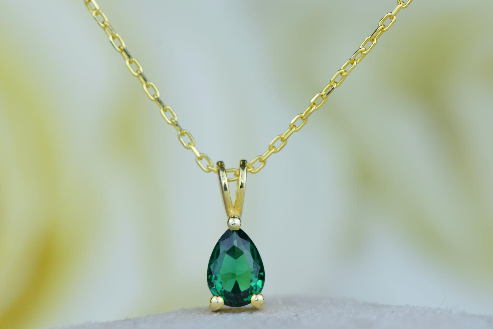 14K Gold Pear Emerald Teardrop Dainty Gemstone Wedding Necklace Gift For Her - JBR Jeweler