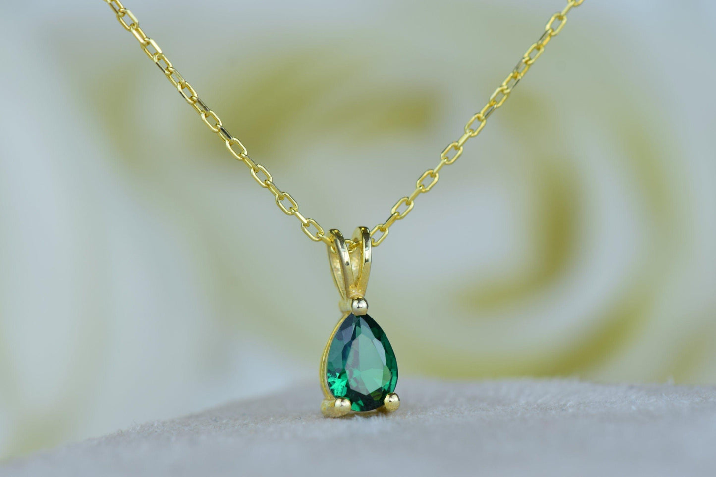 14K Gold Pear Emerald Teardrop Dainty Gemstone Wedding Necklace Gift For Her - JBR Jeweler