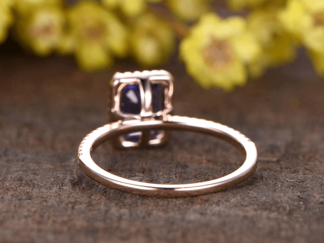 14k Rose Gold 3Ct Emerald Cut Tanzanite Halo Engagement Ring - JBR Jeweler