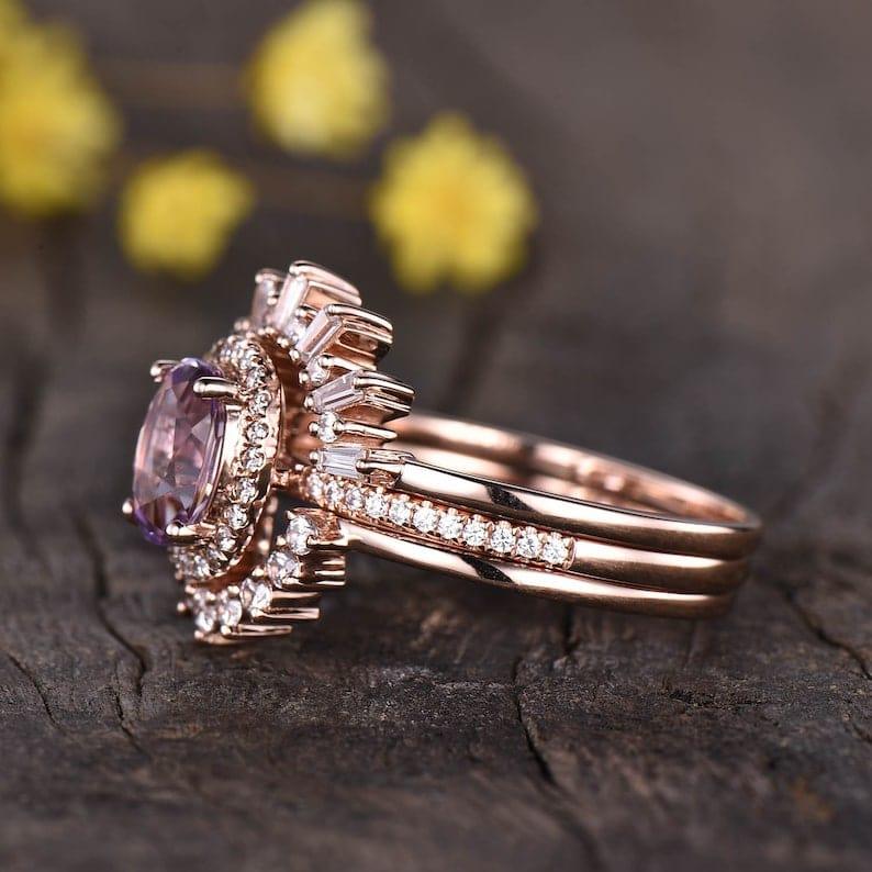 14K rose gold Blue Sapphire Bridal set diamond wedding Ring - JBR Jeweler