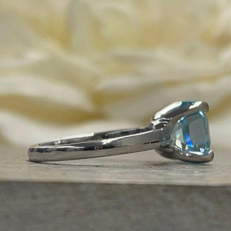 14K Solid Gold Asscher Cut Aquamarine Engagement March Birthstone Ring For Gift - JBR Jeweler