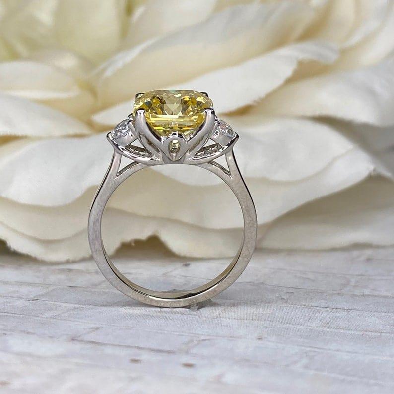14K Solid Gold Asscher Cut Yellow Topaz Gemstone Three Stone Ring - JBR Jeweler