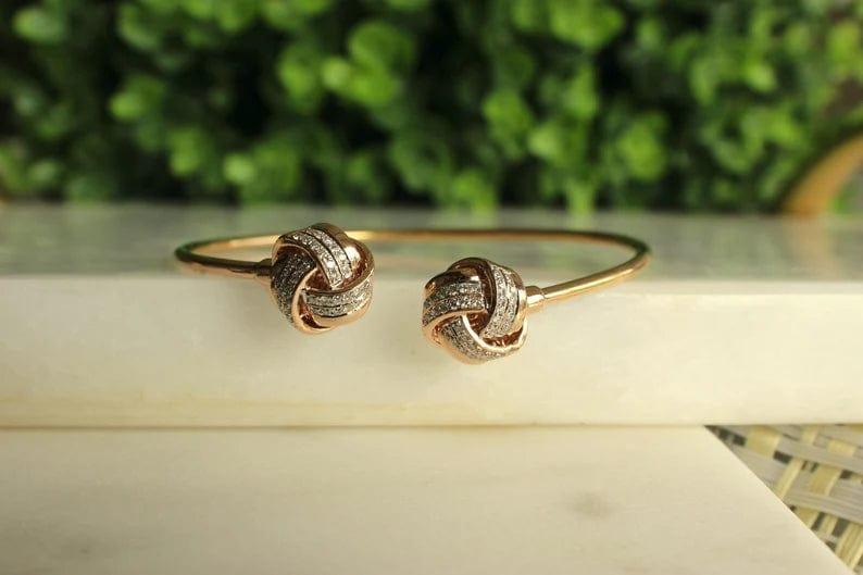 14k Solid Gold Bow Knot Cuff Bangle Bracelet - JBR Jeweler