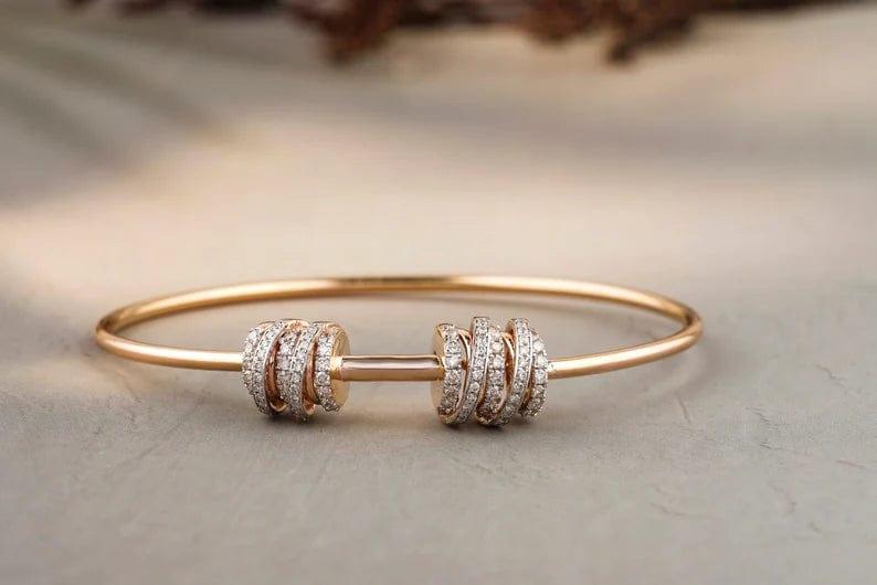 14k Solid Gold Entangled Cylindrical Cuff Diamond Bracelet - JBR Jeweler