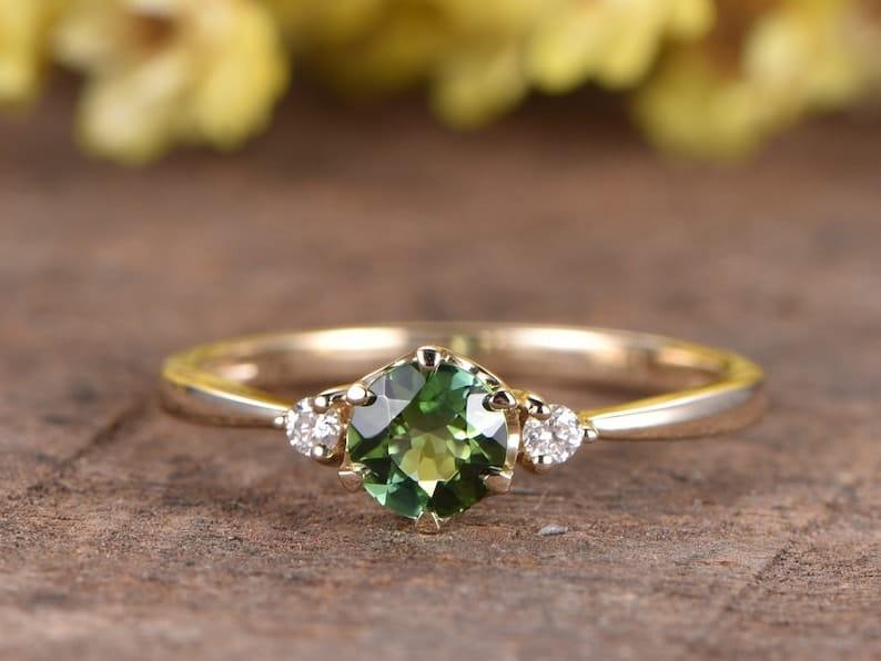 14k Solid gold Green Tourmaline wedding Anniversary ring - JBR Jeweler