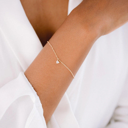 14k Solid Gold Heart Lab Grown-CVD Diamonds Dainty Bracelet - JBR Jeweler