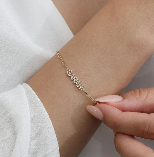 14k Solid Gold Linking Custom Name Bracelet - JBR Jeweler