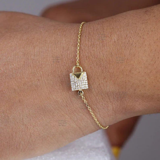 JBR Jeweler Moissanite Bracelet 14k Solid Gold Lock Style Charm Bracelet
