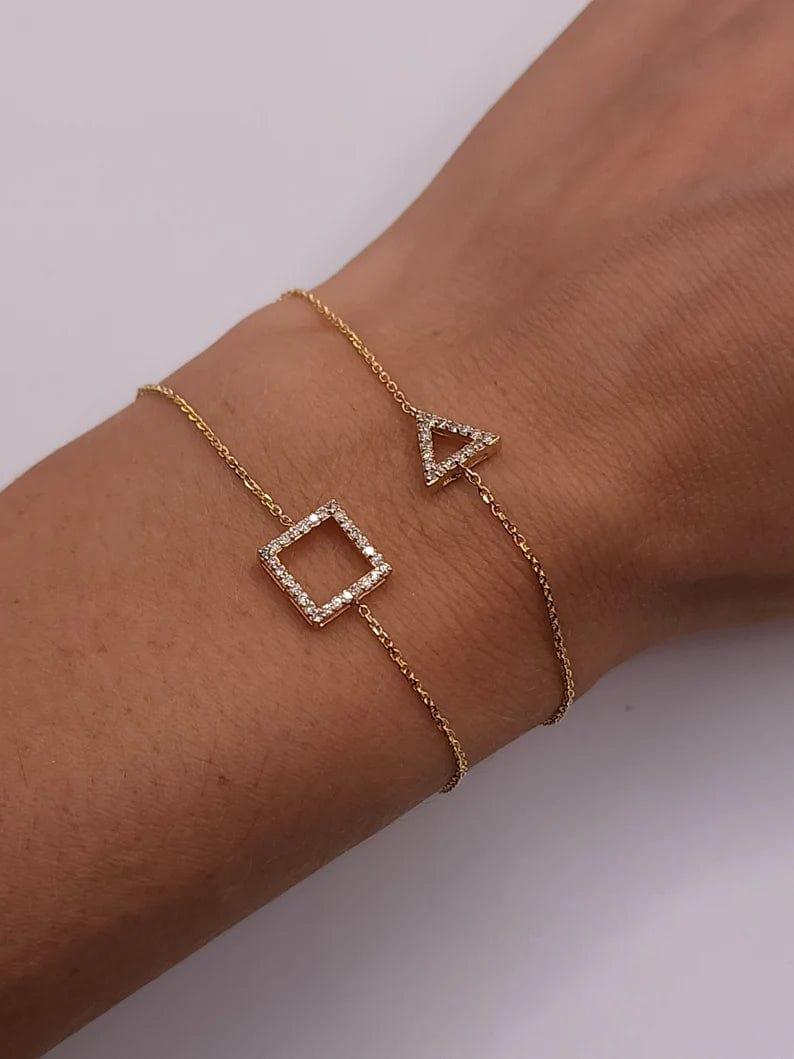 14k Solid Gold Open Square Dainty Bracelet - JBR Jeweler