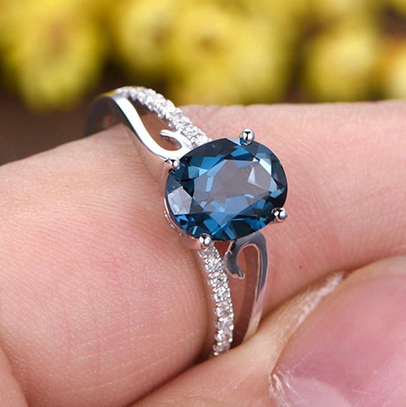 14K Solid Gold Oval Cut London Blue Topaz Ring - JBR Jeweler