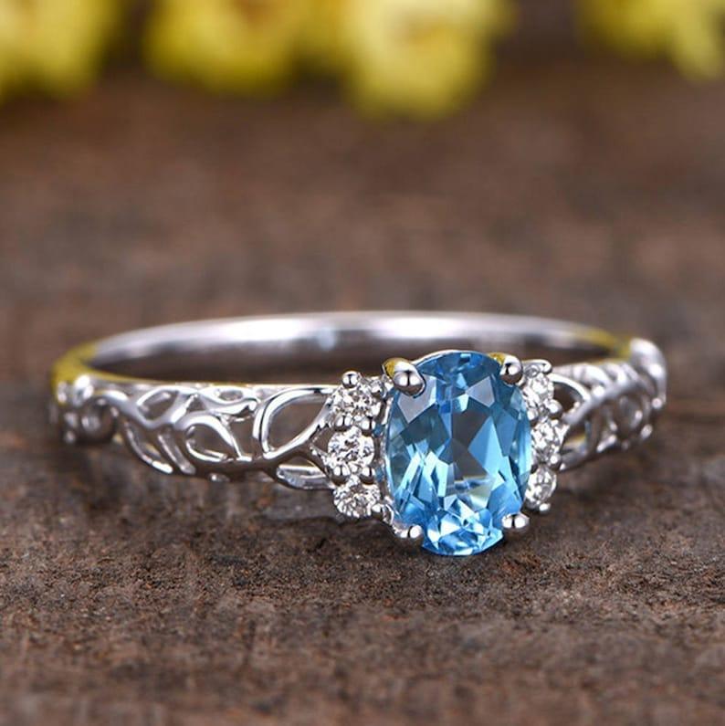 14K Solid Gold Oval Natural Swiss Blue Topaz Gemstone Ring - JBR Jeweler