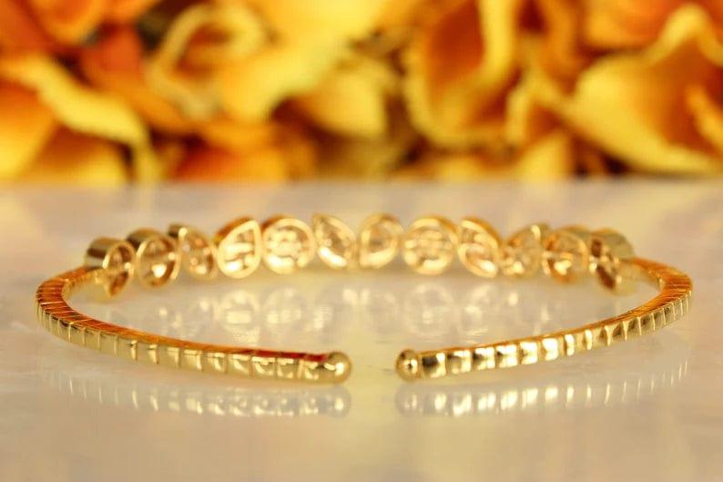 14k Solid Gold Pear Marquise Shaped Diamond Cuff Bracelet - JBR Jeweler