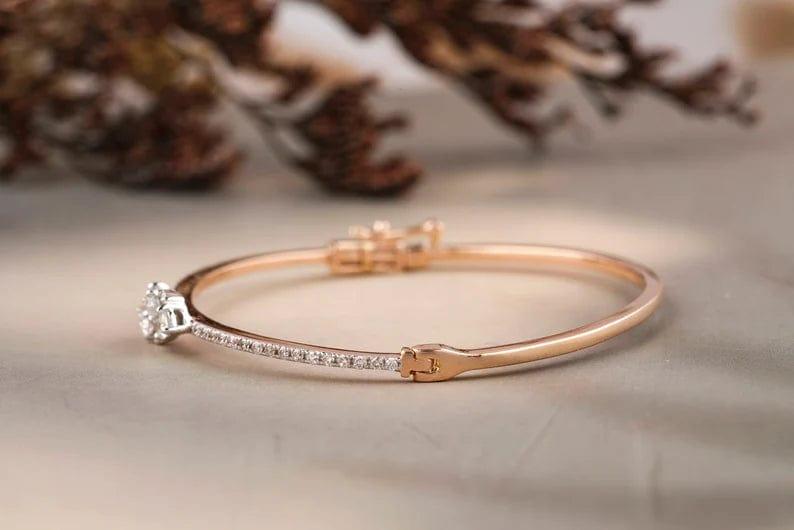 14k Solid Gold Pear and Round Diamond Bangle Bracelet - JBR Jeweler