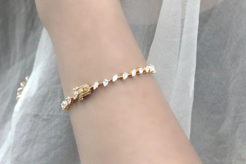 14k Solid Gold Pear/Marquise Tennis Bracelet - JBR Jeweler