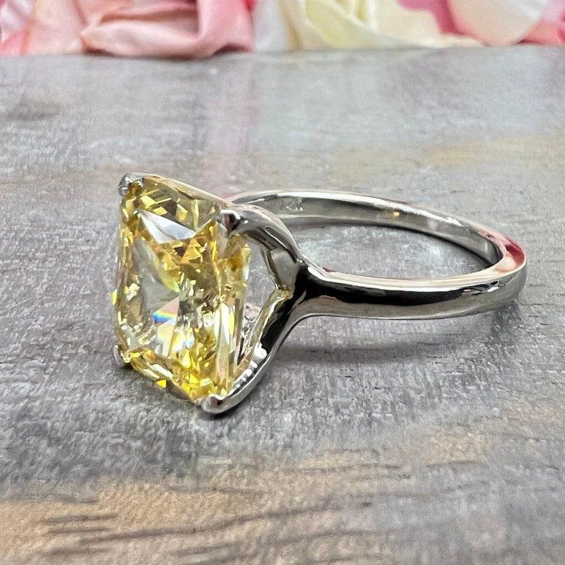 14K Solid Gold Radiant Cut Yellow Topaz Gemstone November Birthstone Ring - JBR Jeweler