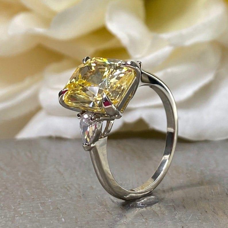 Cushion Divine Moissanite Diamond Ring, Canary Yellow Moissanite Ring