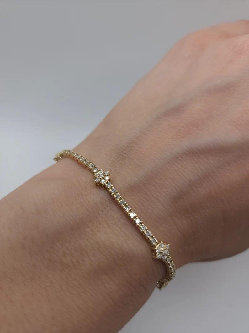 14k Solid Gold Tennis Floral Style Bracelet - JBR Jeweler