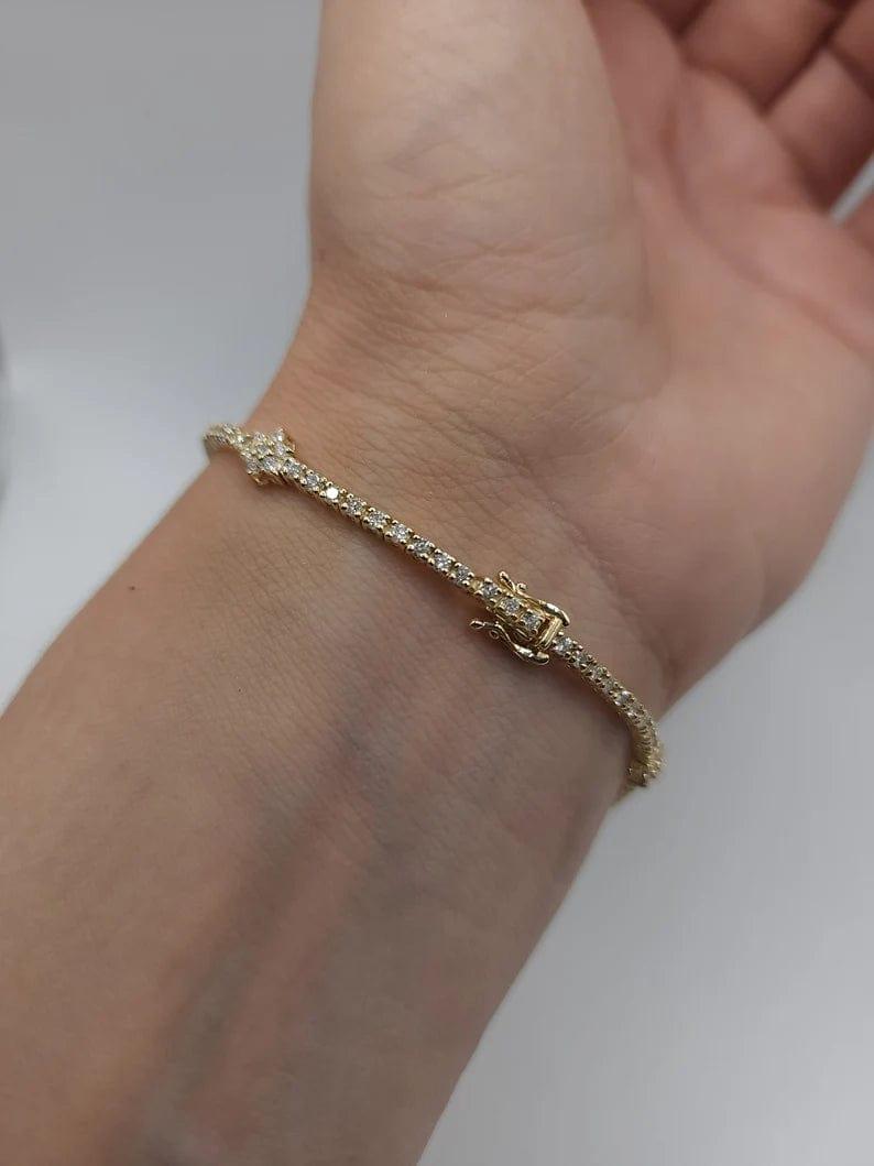 14k Solid Gold Tennis Floral Style Bracelet - JBR Jeweler