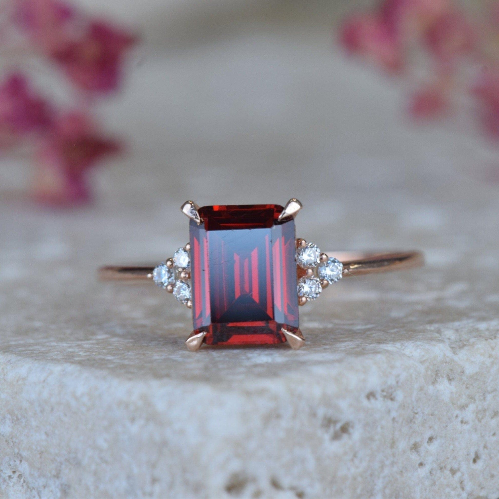 14K Solid Rose Gold Garnet Gemstone Engagement Dainty Ring Mothers Day For Gift - JBR Jeweler