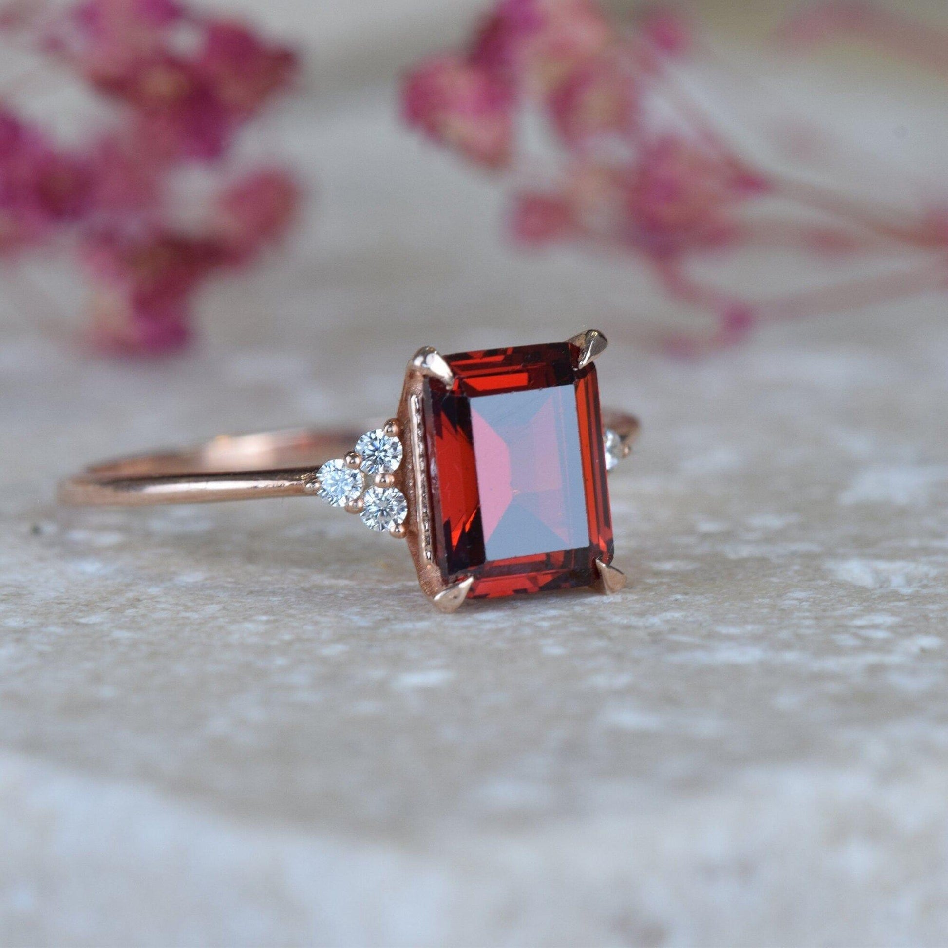 14K Solid Rose Gold Garnet Gemstone Engagement Dainty Ring Mothers Day For Gift - JBR Jeweler