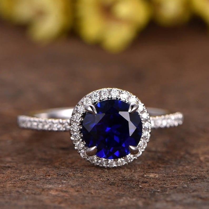14K White Gold Blue Sapphire Engagement diamond Wedding Ring - JBR Jeweler