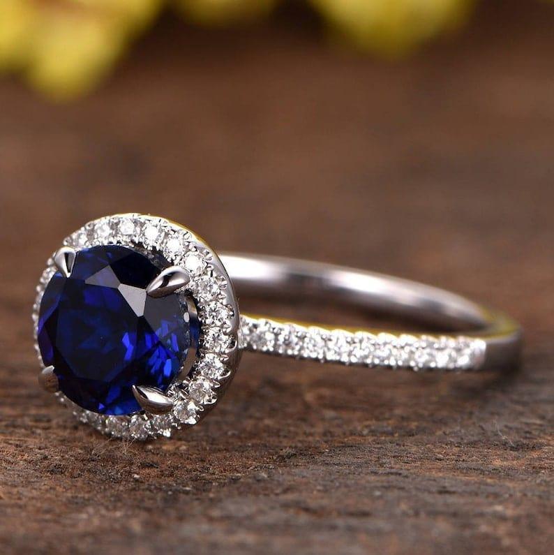 14K White Gold Blue Sapphire Engagement diamond Wedding Ring - JBR Jeweler