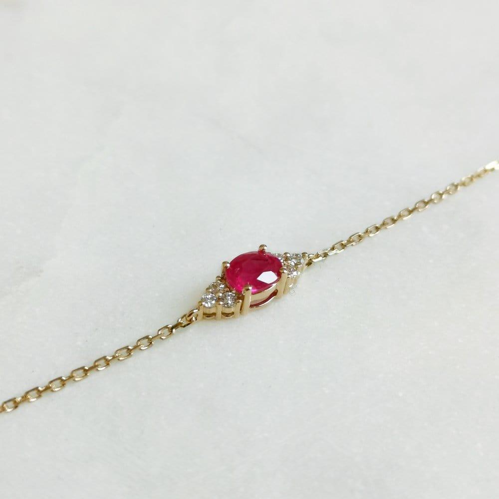 14k Yellow Gold Oval Ruby Dainty Bracelet - JBR Jeweler