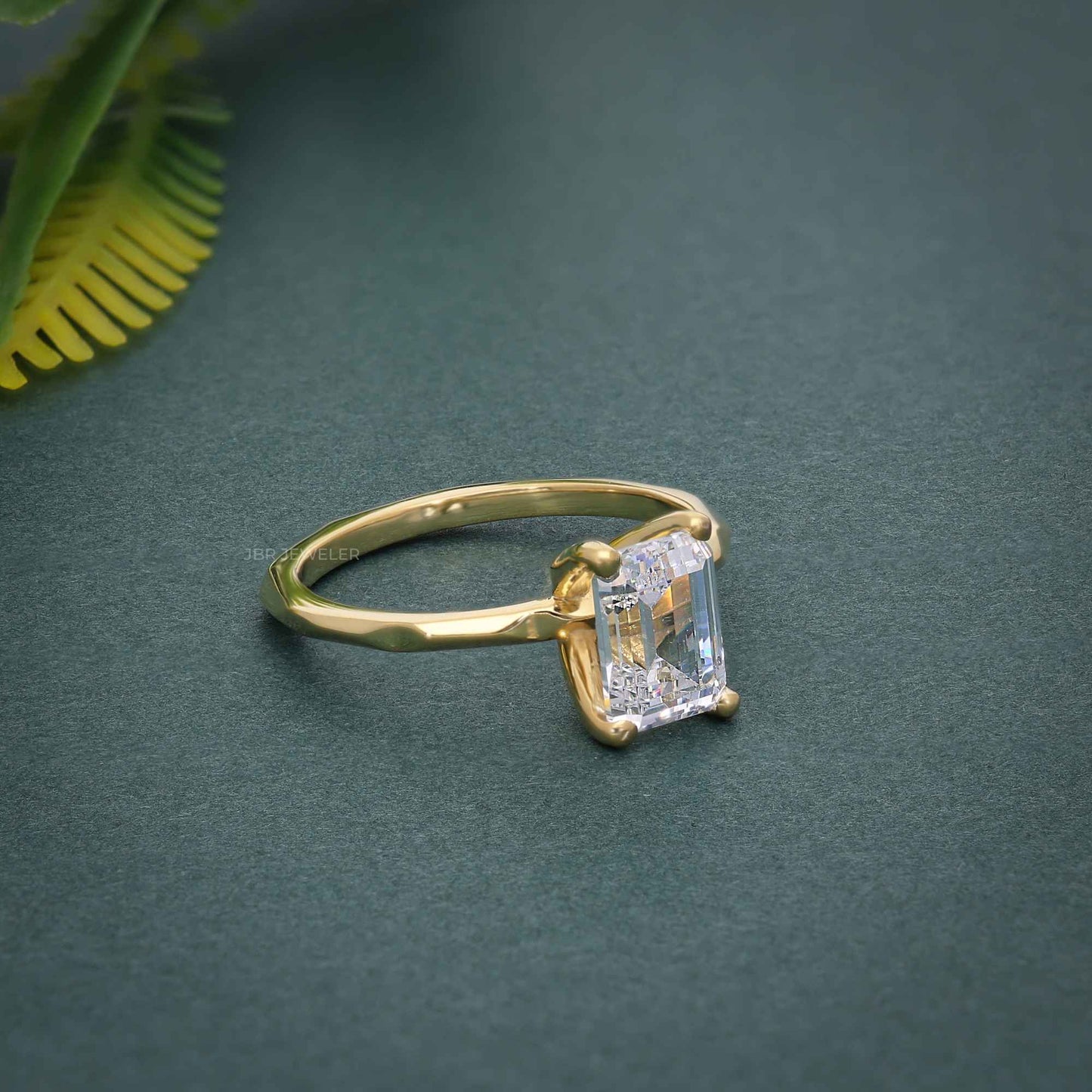 Squared edges Emerald Lab Grown Diamond Engagement Ring