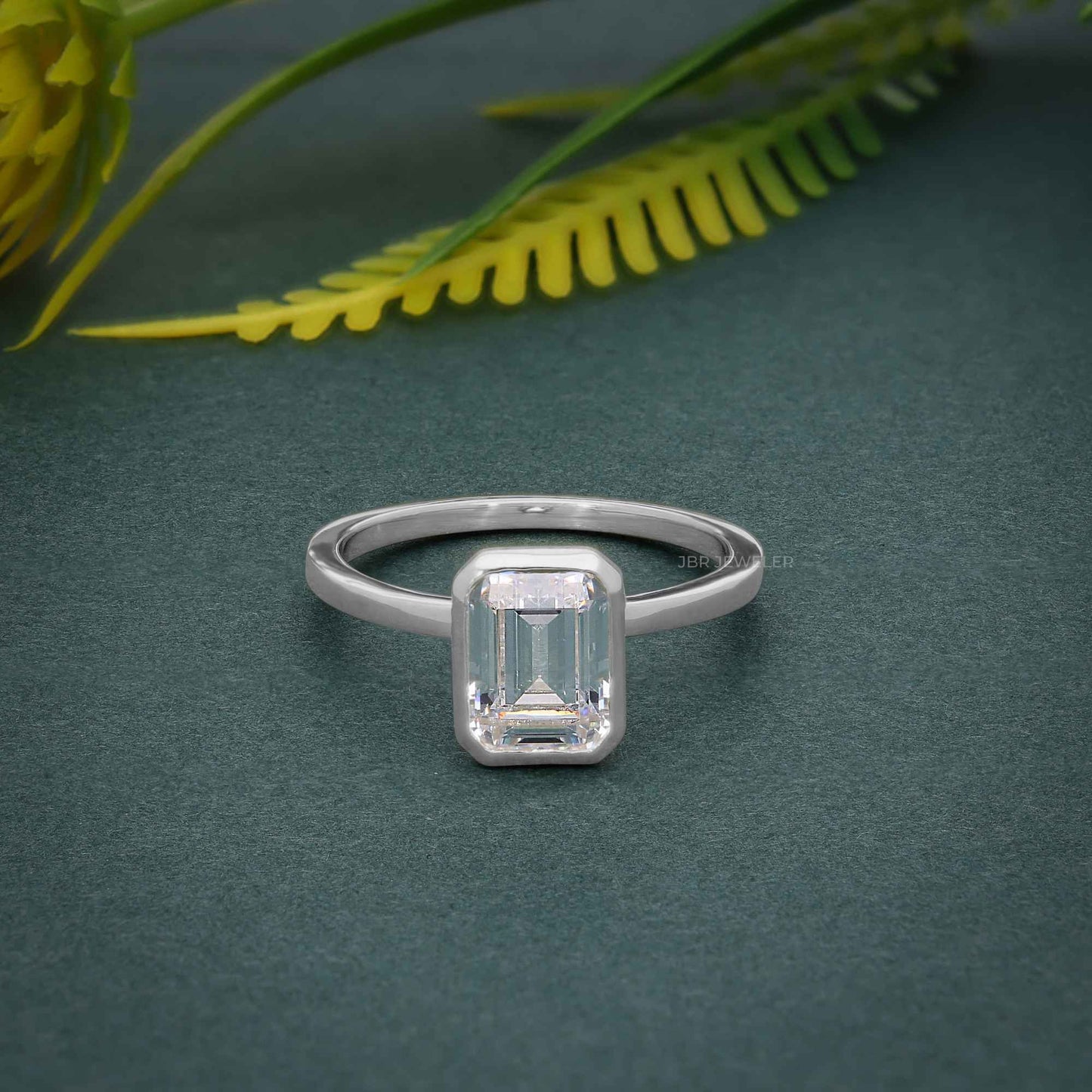 Classic Bezel Set Emerald Lab Grown Diamond Engagement Ring