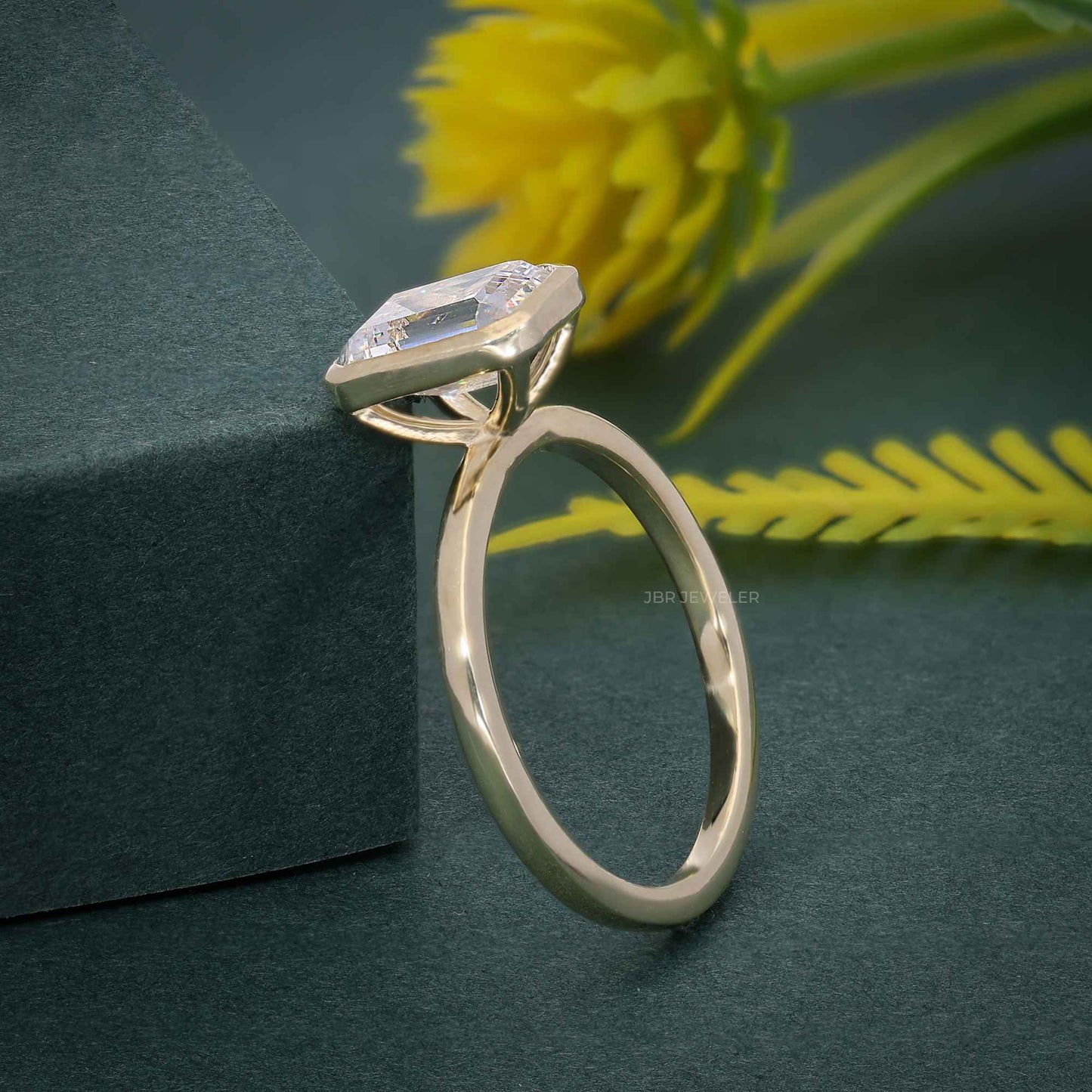 Classic Bezel Set Emerald Lab Grown Diamond Engagement Ring