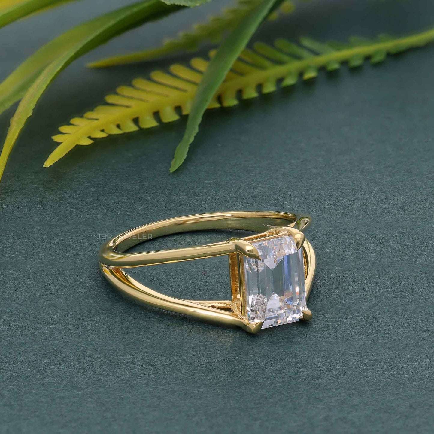 Split Shank Emerald Cut Lab Grown Diamond Solitaire Ring