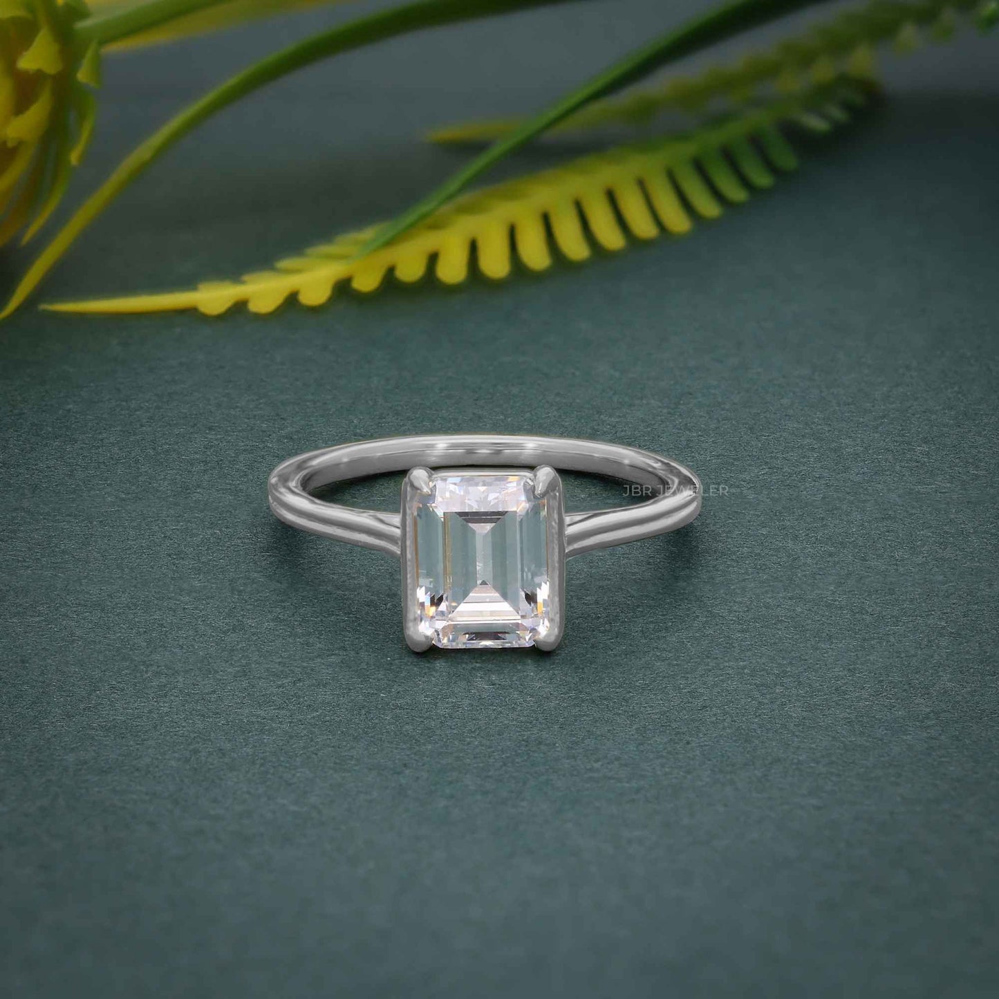 Silhouette Emerald Moissanite Diamond Engagement Ring