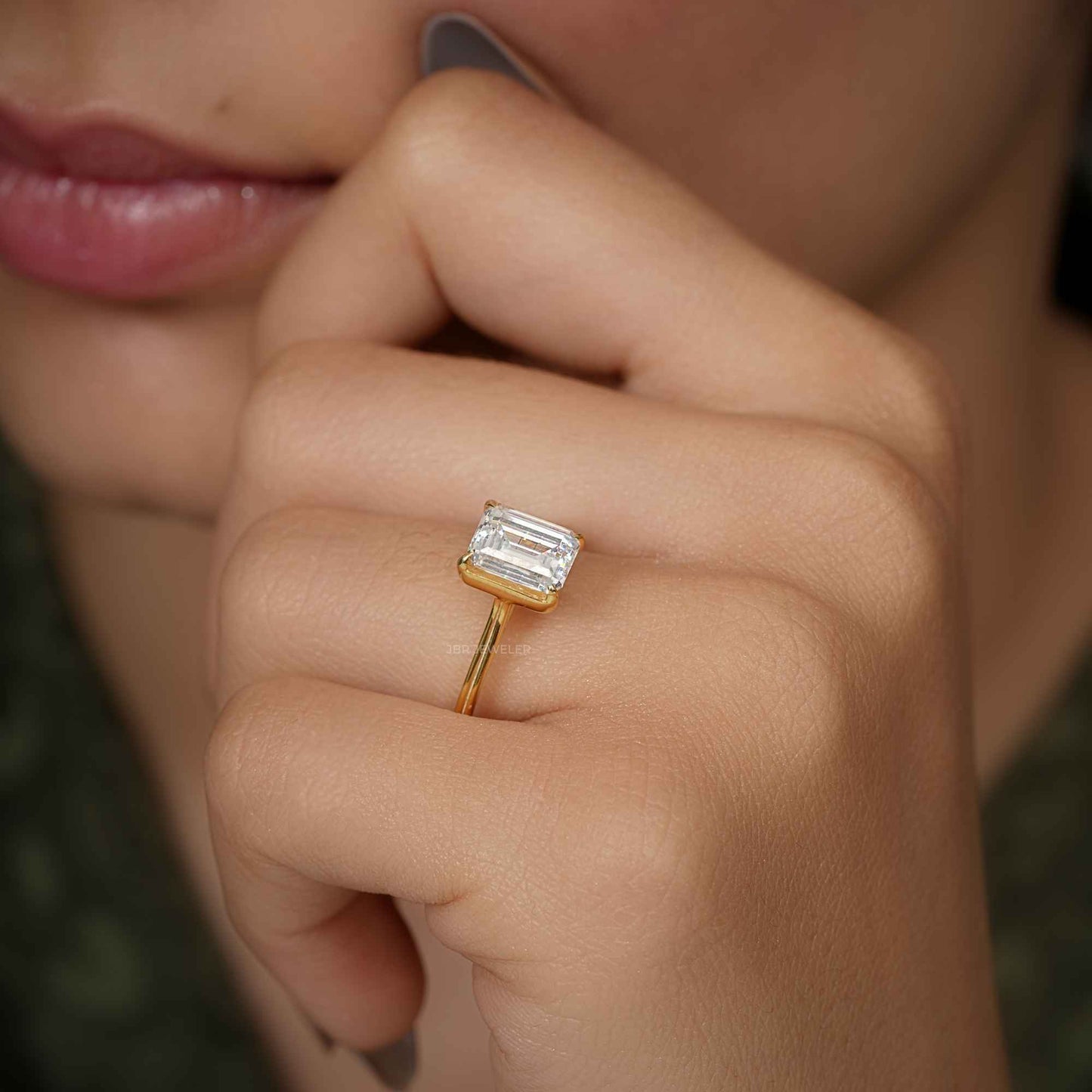 Silhouette Emerald Moissanite Diamond Engagement Ring
