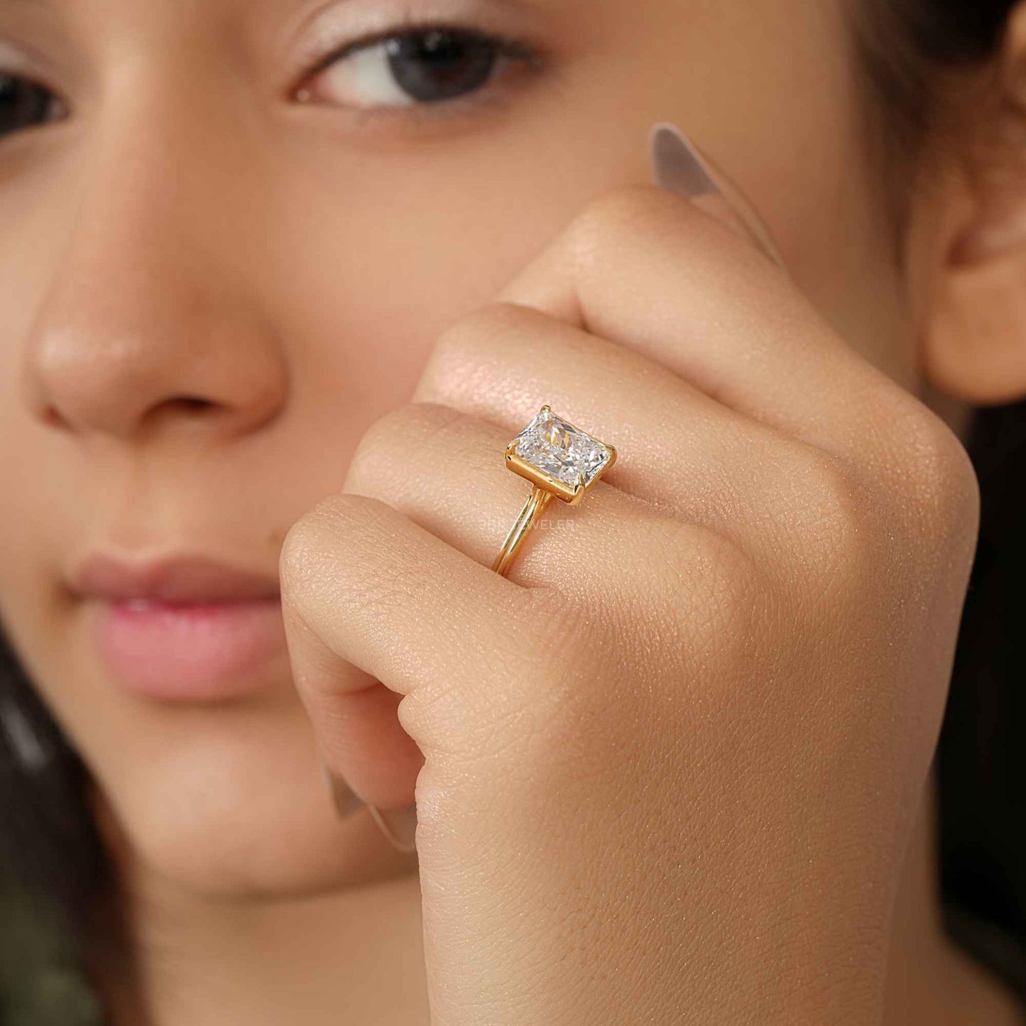Silhouette Radiant Moissanite Diamond Engagement Ring