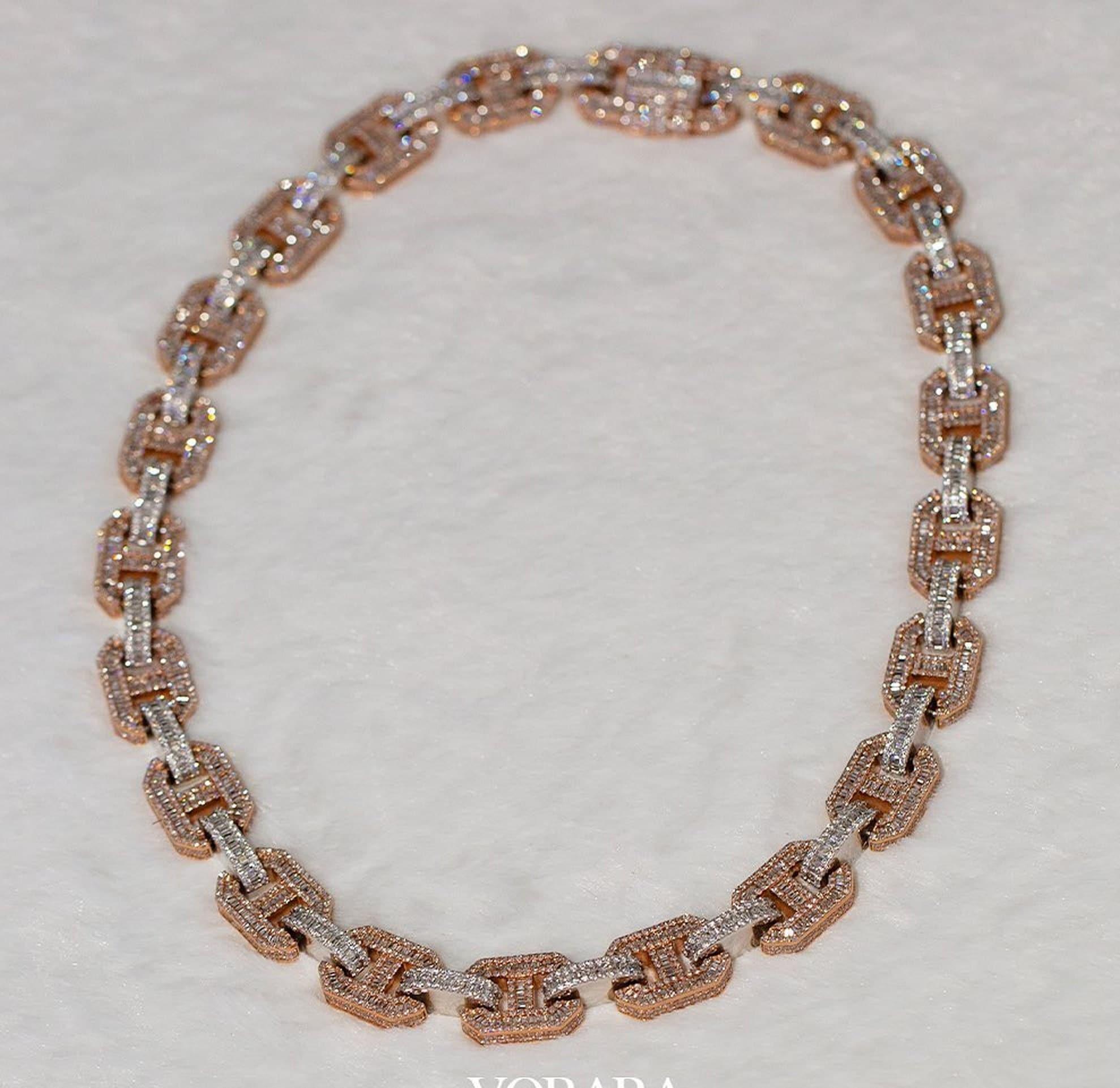 15 MM Round & Baguette Moissanite Cuban Hip Hop Rapper chain