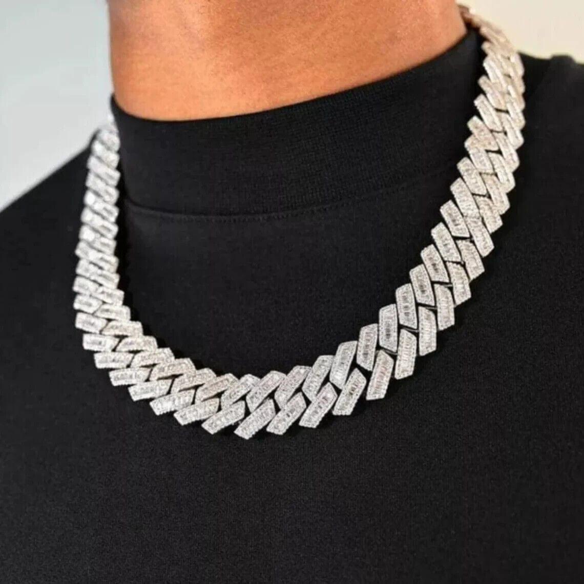 15mm Round And Baguette Moissanite Diamond Cuban Link Iced out Chain - JBR Jeweler