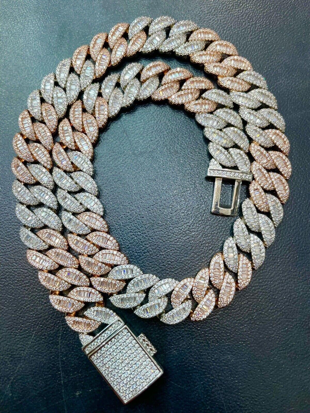 16MM Baguette and Round VVS Moissanite Miami Cuban Link Chain Necklace - JBR Jeweler