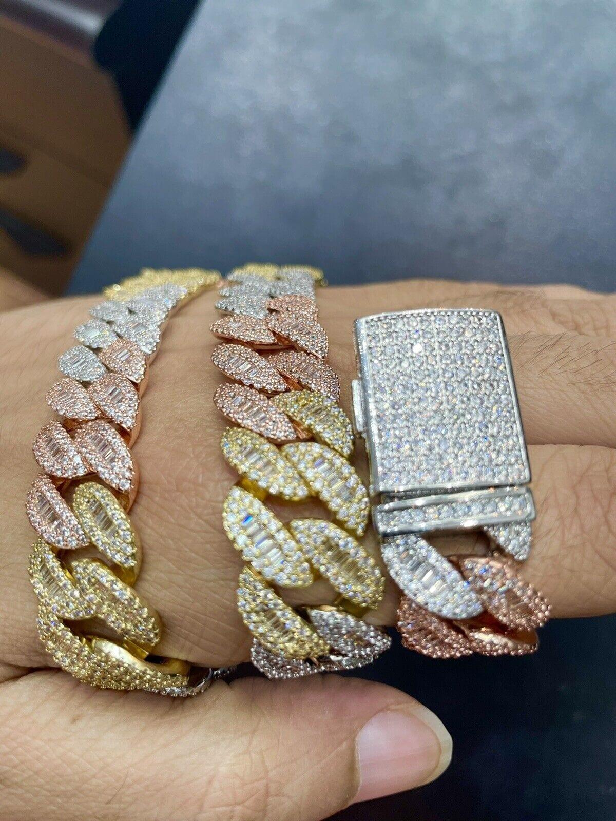 16MM Triple Tone Baguette Diamond and Round VVS Moissanite Miami Cuban Link Chain - JBR Jeweler