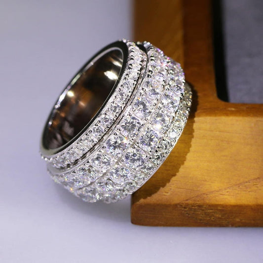 18k White Gold S925 Wide Spinning Brilliant 4 Band Moissanite Genuine Real Ring - JBR Jeweler