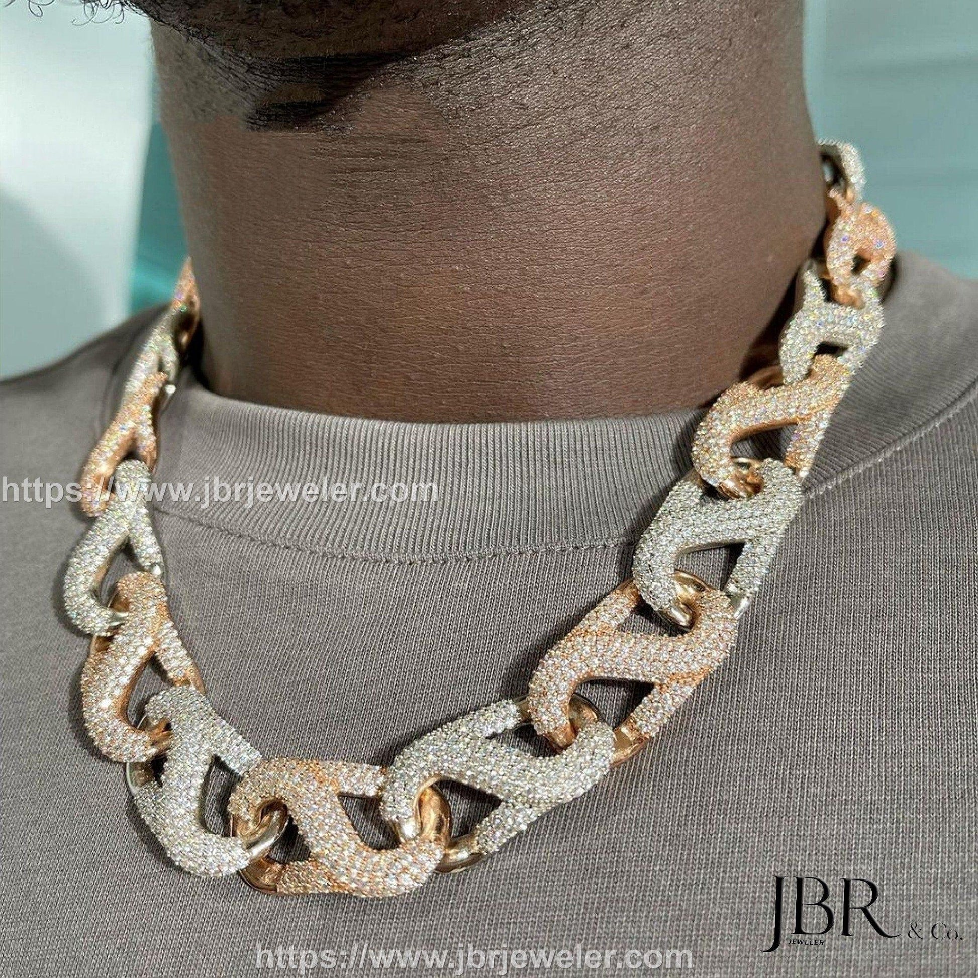 18mm Genuine Moissanite Men's Link Necklace Chain 925 Sterling Silver - JBR Jeweler