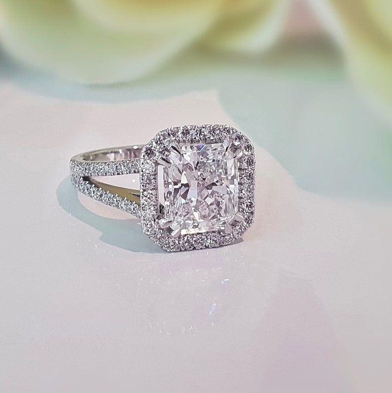1CT Cushion Cut Lab-Grown Diamond Halo Split Shank Engagement Ring - JBR Jeweler