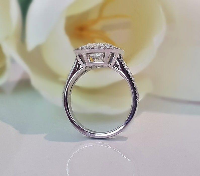 1CT Cushion Cut Lab-Grown Diamond Halo Split Shank Engagement Ring - JBR Jeweler